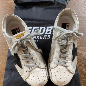 EUC Auth Golden Goose Super Star White Leather Mesh Black Star Size 5